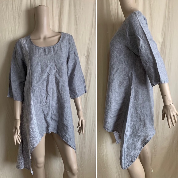 Chalet gray and white striped Linen loganlook top - Picture 13 of 13